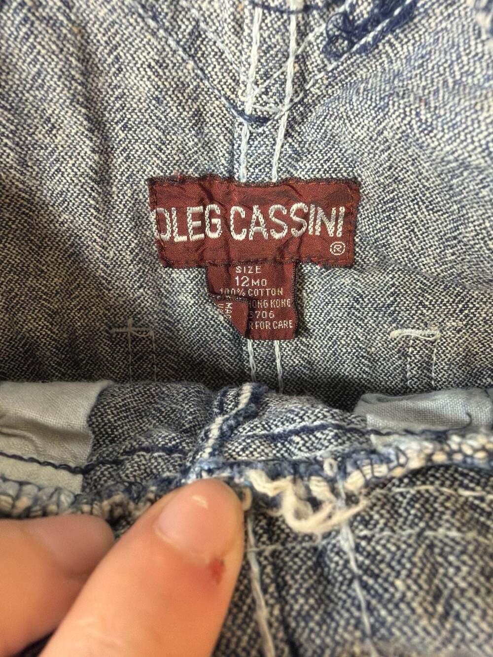 Vintage 80s Oleg Cassini Blue Pinstripe Denim Baby Overalls 12M